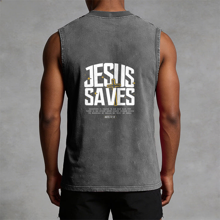 Christianartworkshop Faith-Filled Jesus Saves Unisex Washed Tank Top - image 10