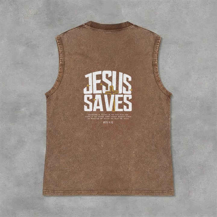 Christianartworkshop Faith-Filled Jesus Saves Unisex Washed Tank Top - Brown - 2XL - image 12