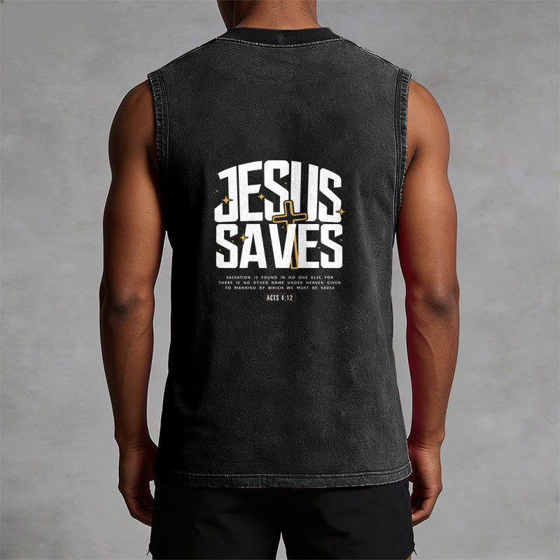 Christianartworkshop Faith-Filled Jesus Saves Unisex Washed Tank Top - image 7