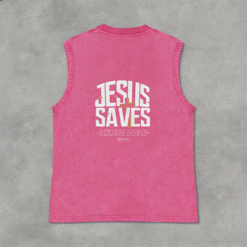 Christianartworkshop Faith-Filled Jesus Saves Unisex Washed Tank Top - Pink - 2XL - image 0