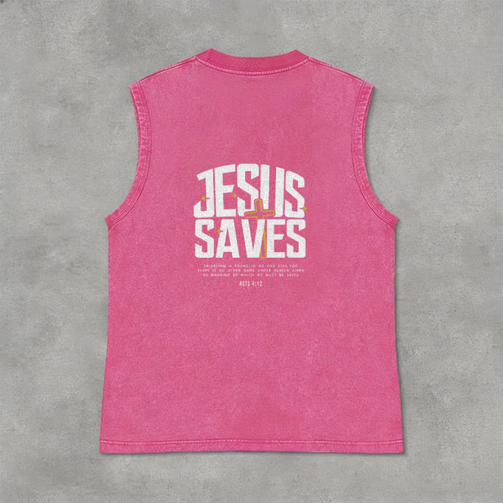 Christianartworkshop Faith-Filled Jesus Saves Unisex Washed Tank Top - Pink - 2XL - image 0
