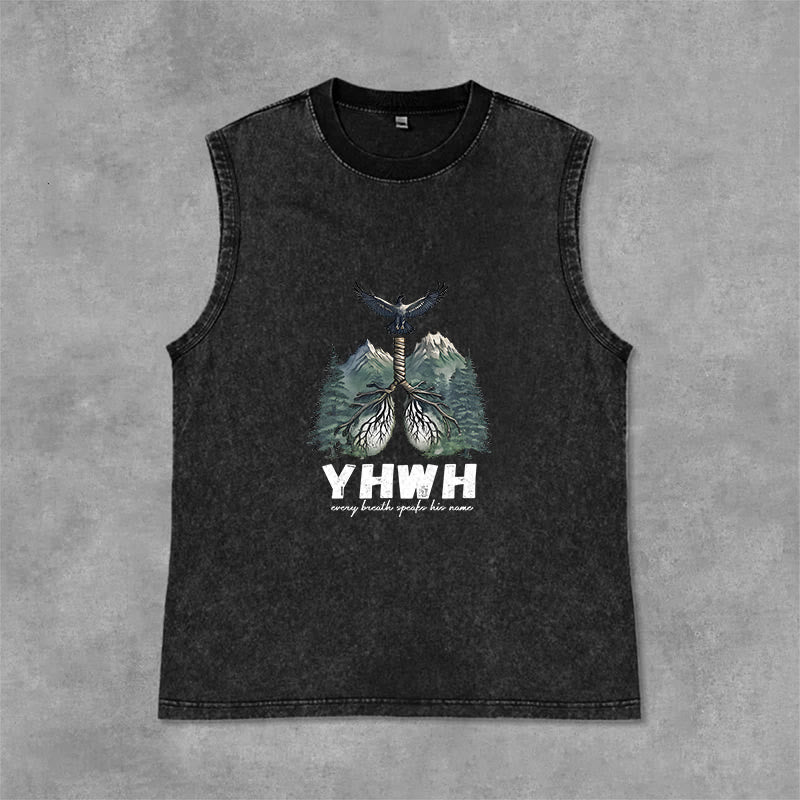 Christianartworkshop YHWH Breath of Life Faith Statement Unisex Washed Tank Top - Black - 2XL - image 3