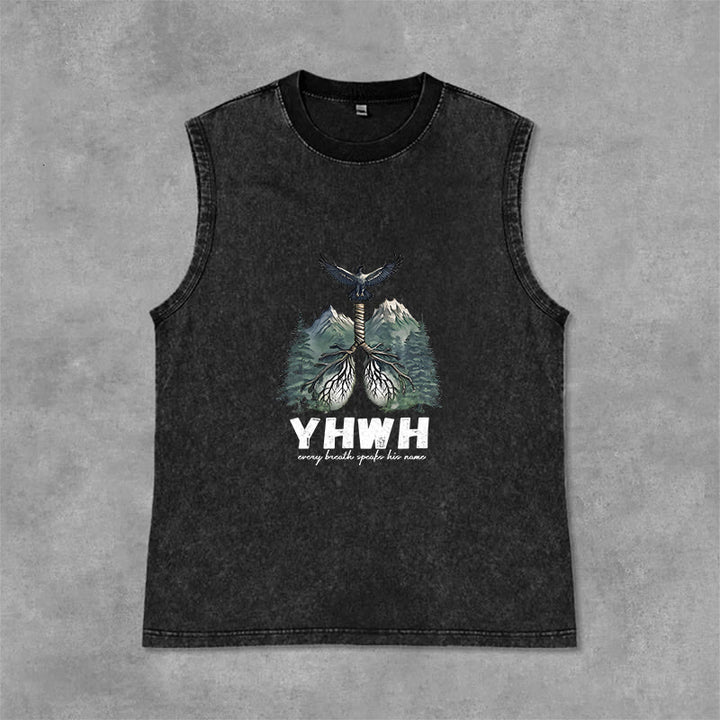Christianartworkshop YHWH Breath of Life Faith Statement Unisex Washed Tank Top - Black - 2XL - image 3