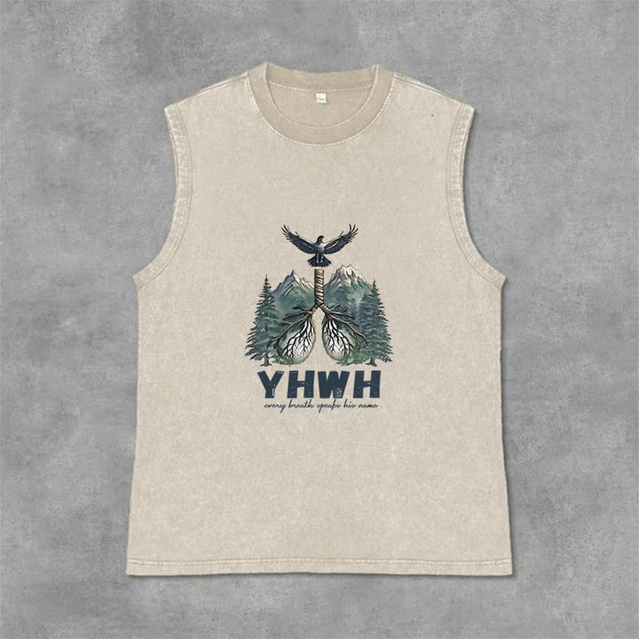 Christianartworkshop YHWH Breath of Life Faith Statement Unisex Washed Tank Top - Beige - 2XL - image 0