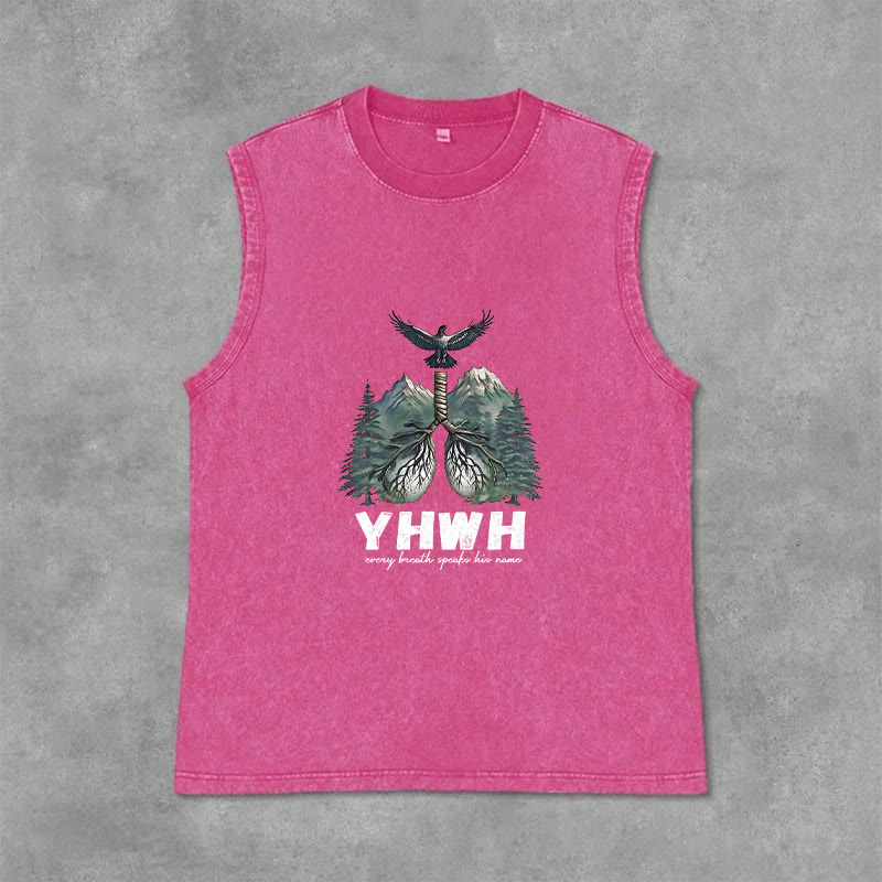 Christianartworkshop YHWH Breath of Life Faith Statement Unisex Washed Tank Top - Pink - 2XL - image 9