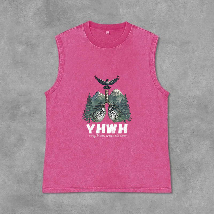 Christianartworkshop YHWH Breath of Life Faith Statement Unisex Washed Tank Top - Pink - 2XL - image 9