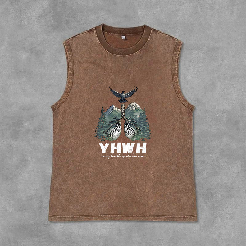 Christianartworkshop YHWH Breath of Life Faith Statement Unisex Washed Tank Top - Brown - 2XL - image 6