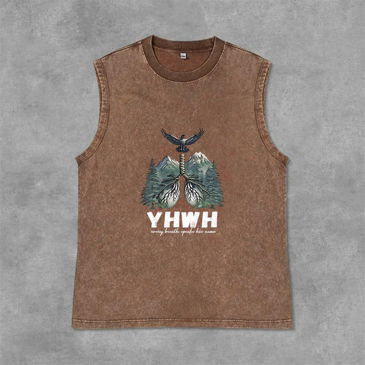 Christianartworkshop YHWH Breath of Life Faith Statement Unisex Washed Tank Top - Brown - 2XL - image 6