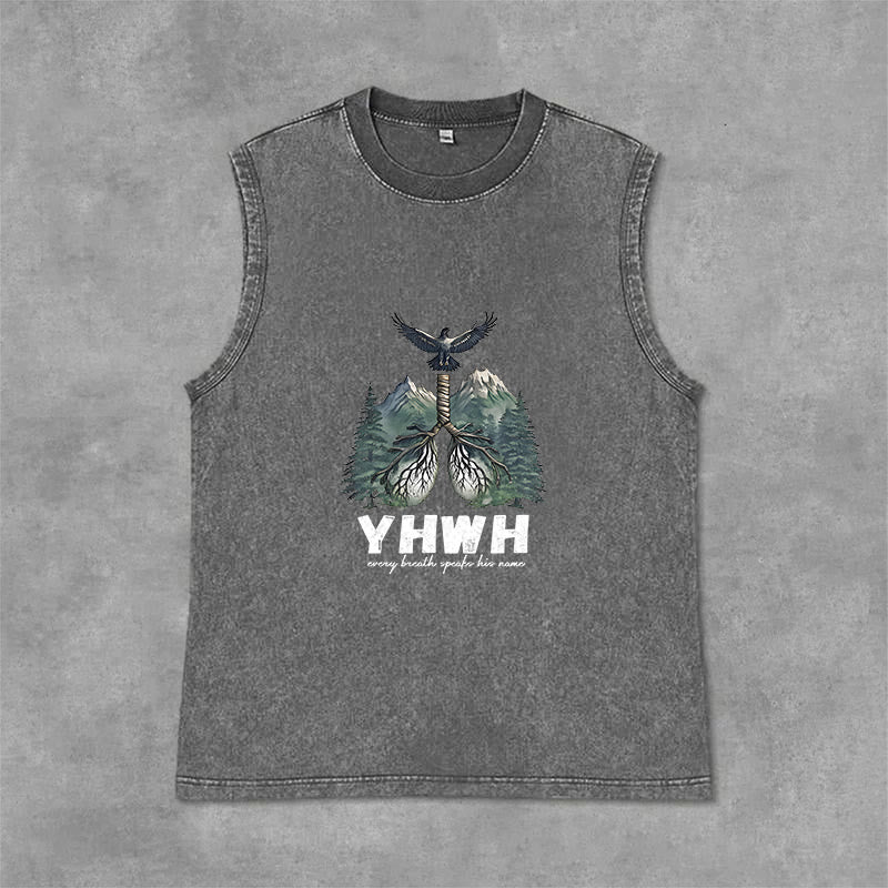 Christianartworkshop YHWH Breath of Life Faith Statement Unisex Washed Tank Top - Grey - 2XL - image 12