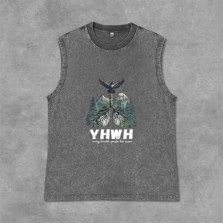 Christianartworkshop YHWH Breath of Life Faith Statement Unisex Washed Tank Top - Grey - 2XL - image 12