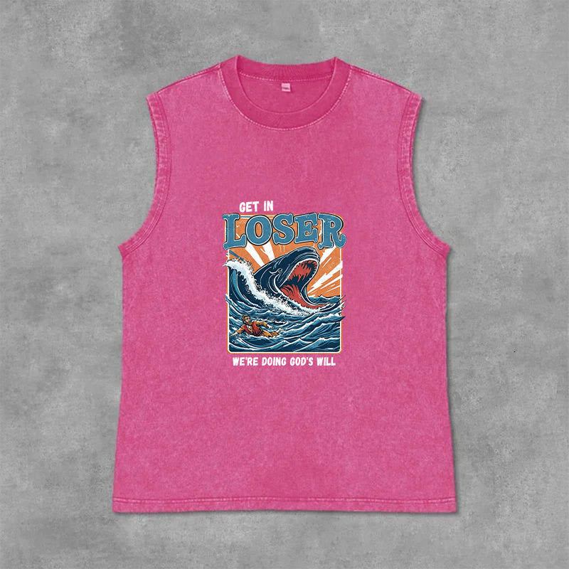 Christianartworkshop Get In Loser We're Doing God's Will Jonah Unisex Washed Tank Top - Pink - 2XL - image 6