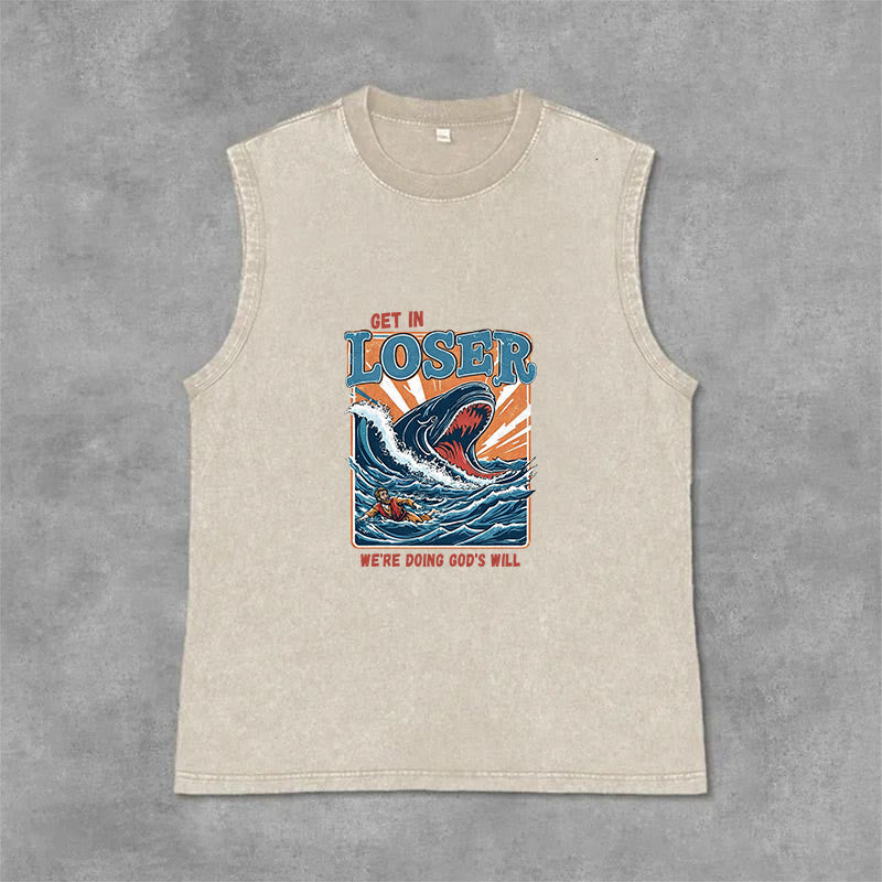 Christianartworkshop Get In Loser We're Doing God's Will Jonah Unisex Washed Tank Top - Beige - 2XL - image 0