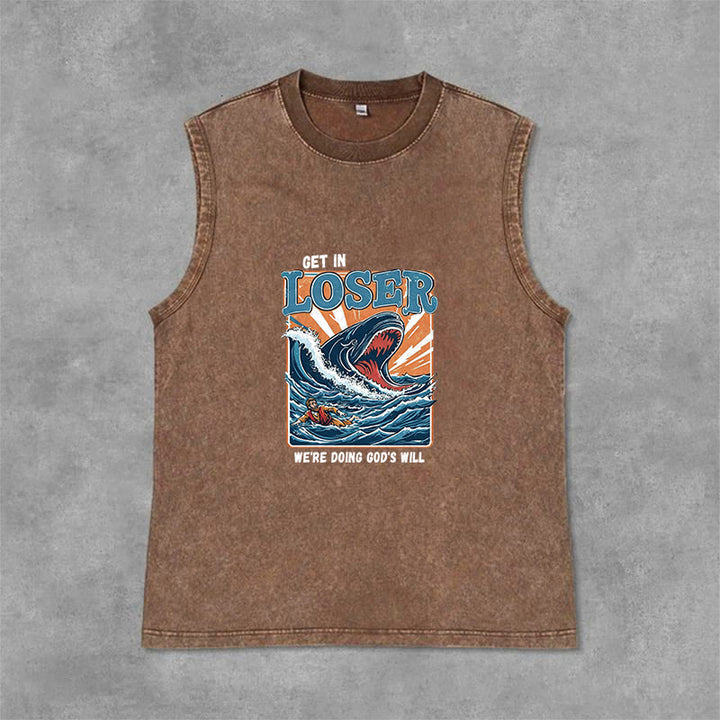 Christianartworkshop Get In Loser We're Doing God's Will Jonah Unisex Washed Tank Top - Brown - 2XL - image 9