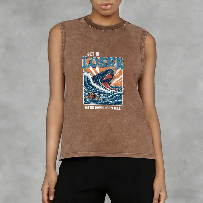 Christianartworkshop Get In Loser We're Doing God's Will Jonah Unisex Washed Tank Top - image 11