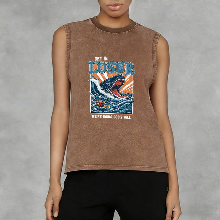 Christianartworkshop Get In Loser We're Doing God's Will Jonah Unisex Washed Tank Top - image 11