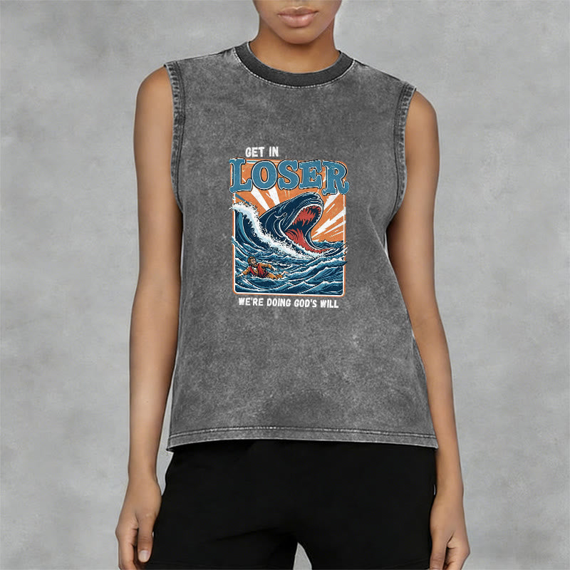 Christianartworkshop Get In Loser We're Doing God's Will Jonah Unisex Washed Tank Top - image 14