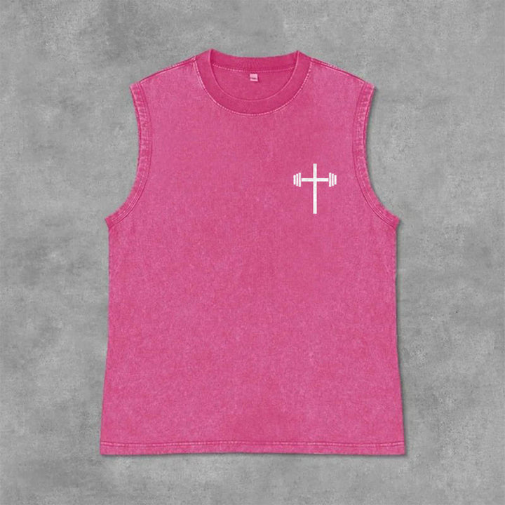 Christianartworkshop Philippians 4:13 Barbell Cross Unisex Washed Tank Top - image 34