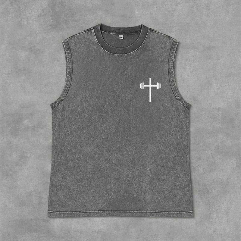 Christianartworkshop Philippians 4:13 Barbell Cross Unisex Washed Tank Top - image 6