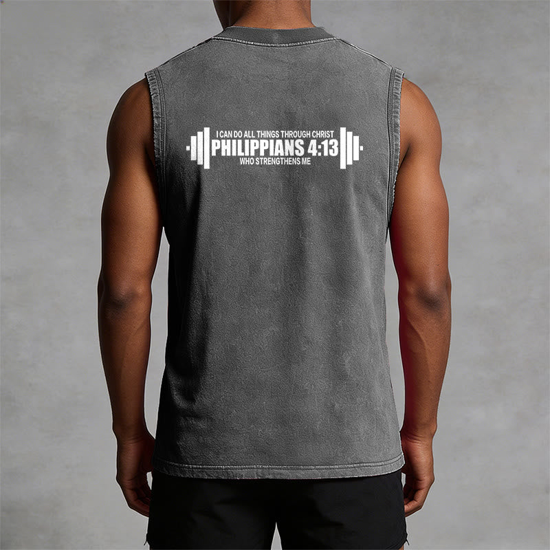 Christianartworkshop Philippians 4:13 Barbell Cross Unisex Washed Tank Top - image 1
