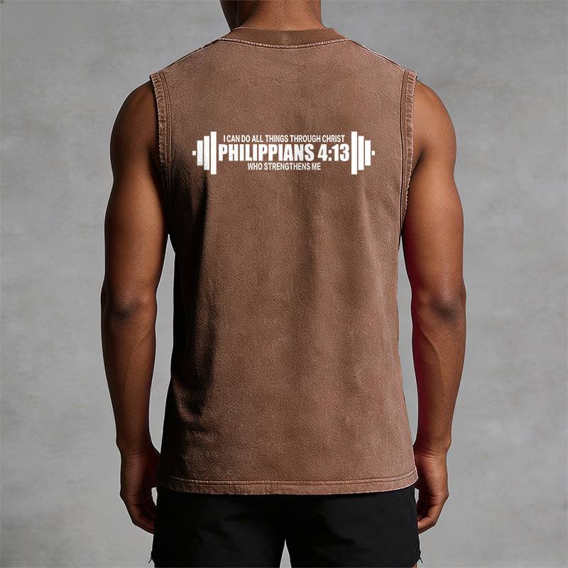 Christianartworkshop Philippians 4:13 Barbell Cross Unisex Washed Tank Top - image 22