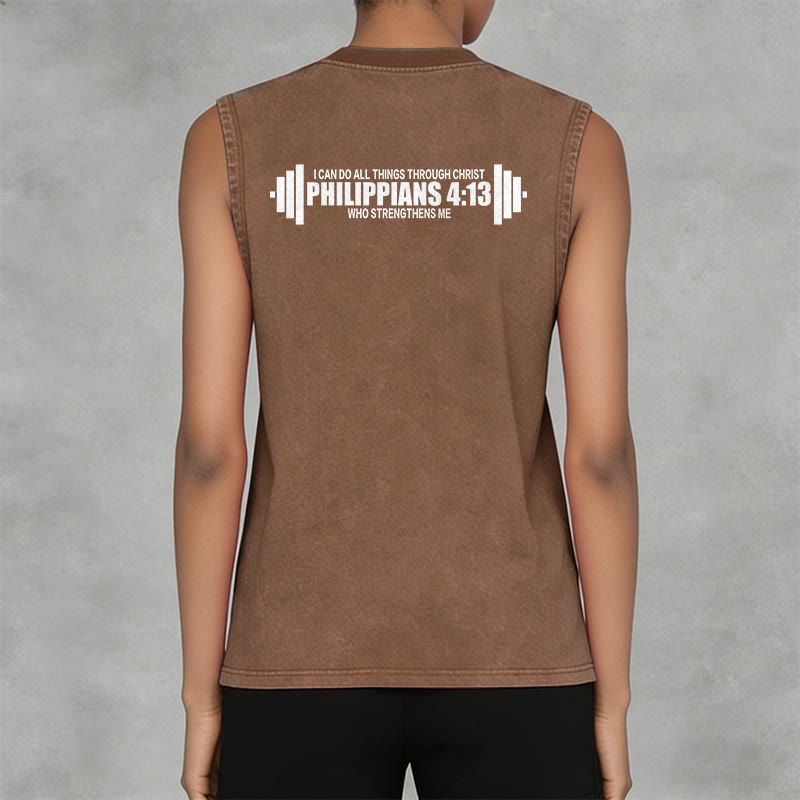 Christianartworkshop Philippians 4:13 Barbell Cross Unisex Washed Tank Top - image 24