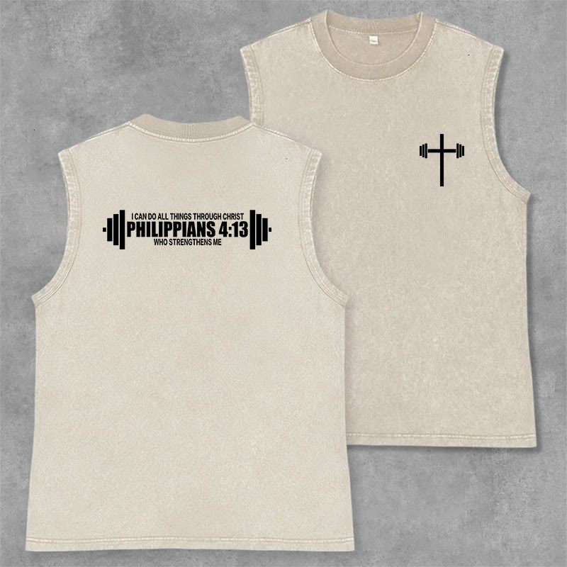 Christianartworkshop Philippians 4:13 Barbell Cross Unisex Washed Tank Top - Beige - 2XL - image 14