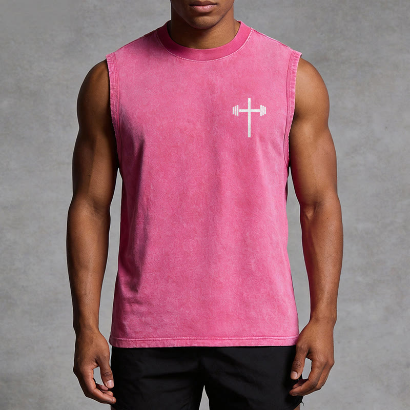 Christianartworkshop Philippians 4:13 Barbell Cross Unisex Washed Tank Top - image 30