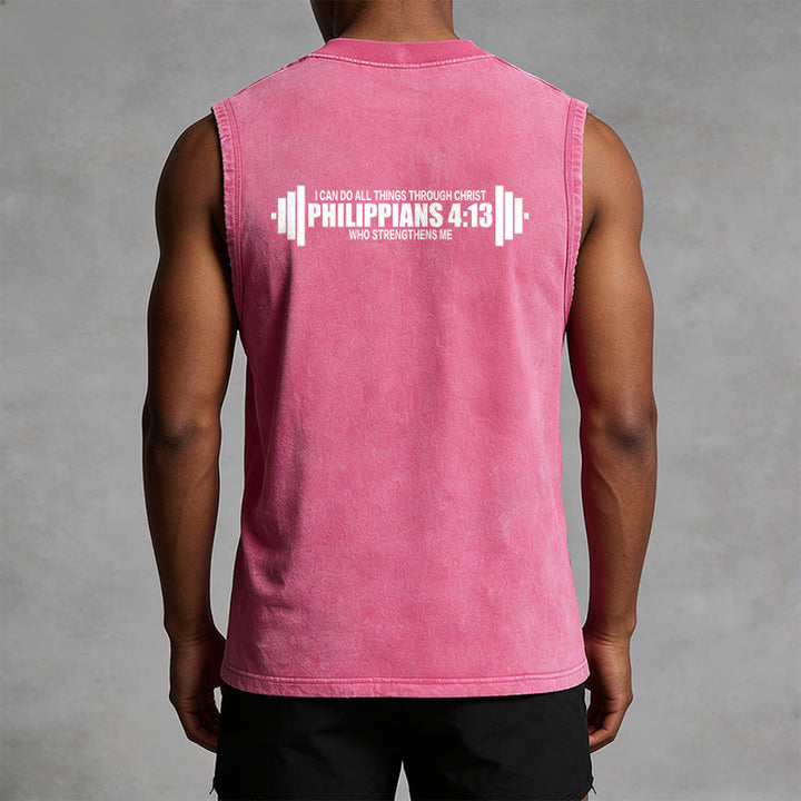 Christianartworkshop Philippians 4:13 Barbell Cross Unisex Washed Tank Top - image 29