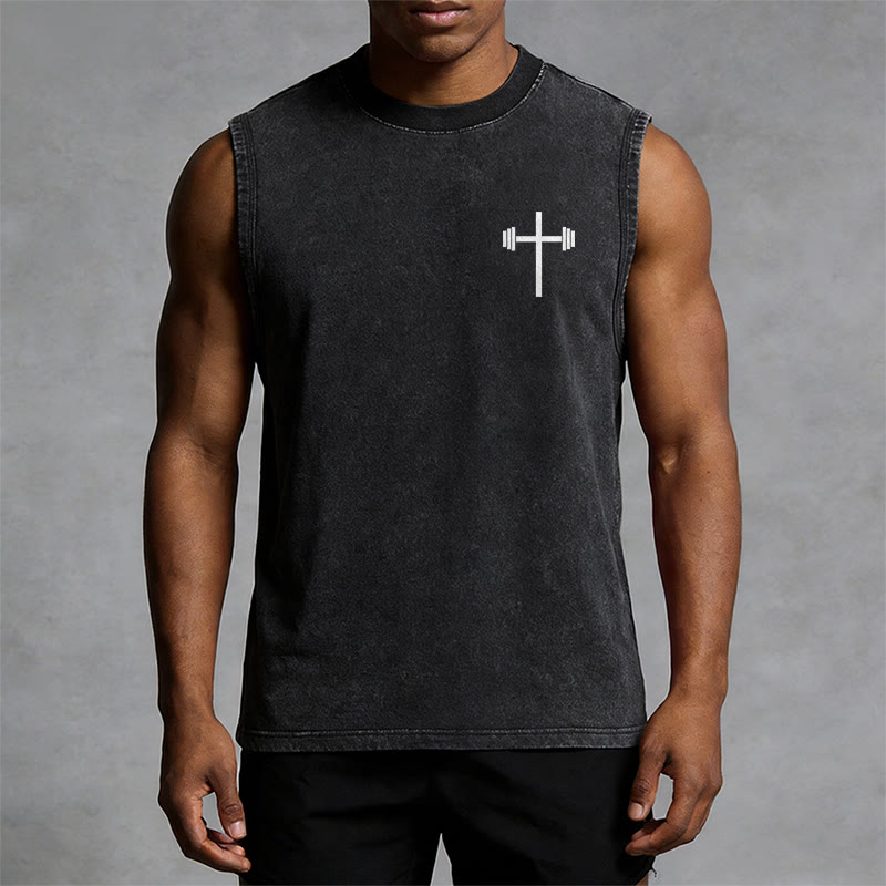 Christianartworkshop Philippians 4:13 Barbell Cross Unisex Washed Tank Top - image 9