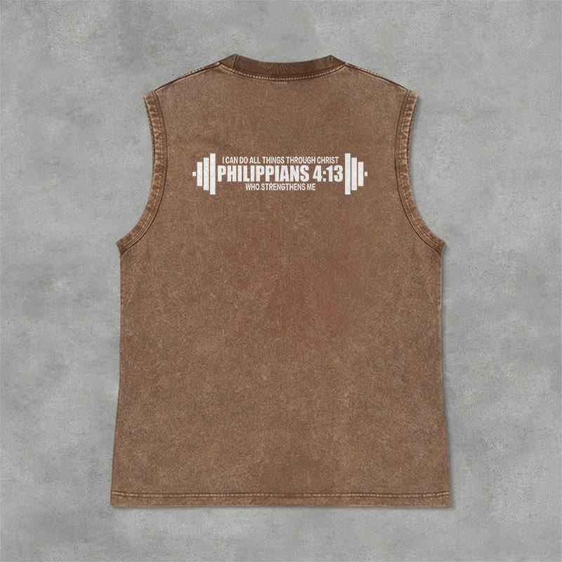 Christianartworkshop Philippians 4:13 Barbell Cross Unisex Washed Tank Top - image 26