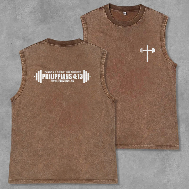 Christianartworkshop Philippians 4:13 Barbell Cross Unisex Washed Tank Top - Brown - 2XL - image 21
