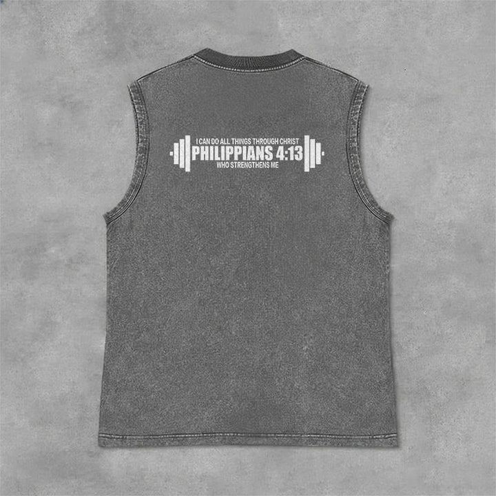 Christianartworkshop Philippians 4:13 Barbell Cross Unisex Washed Tank Top - image 5