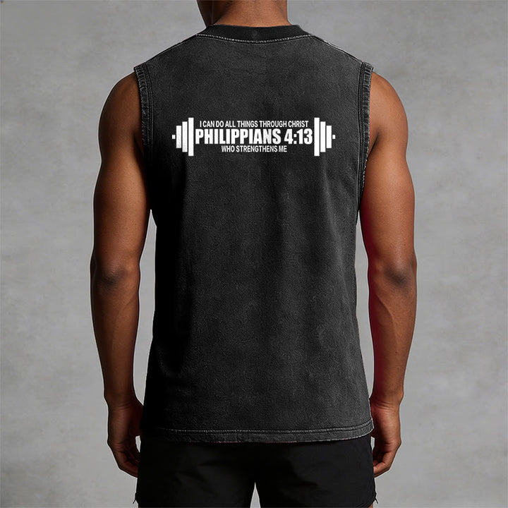 Christianartworkshop Philippians 4:13 Barbell Cross Unisex Washed Tank Top - image 8