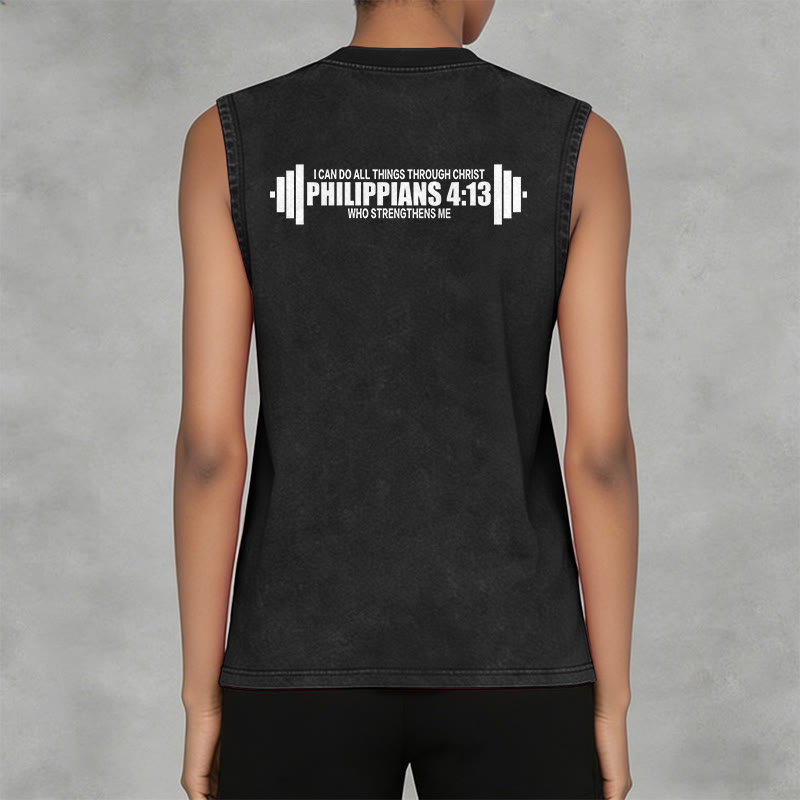 Christianartworkshop Philippians 4:13 Barbell Cross Unisex Washed Tank Top - image 10