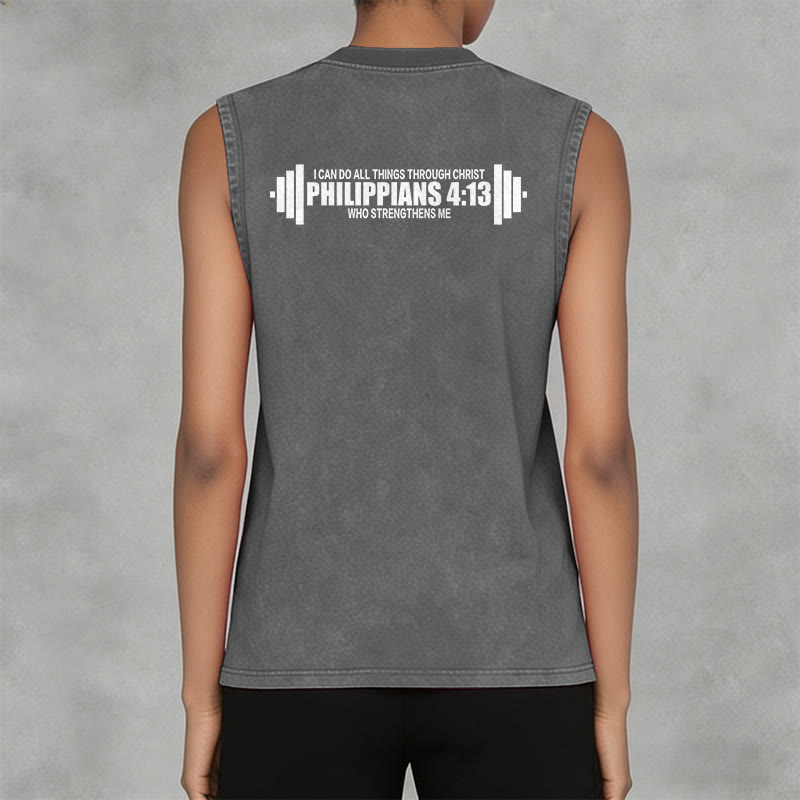 Christianartworkshop Philippians 4:13 Barbell Cross Unisex Washed Tank Top - image 3