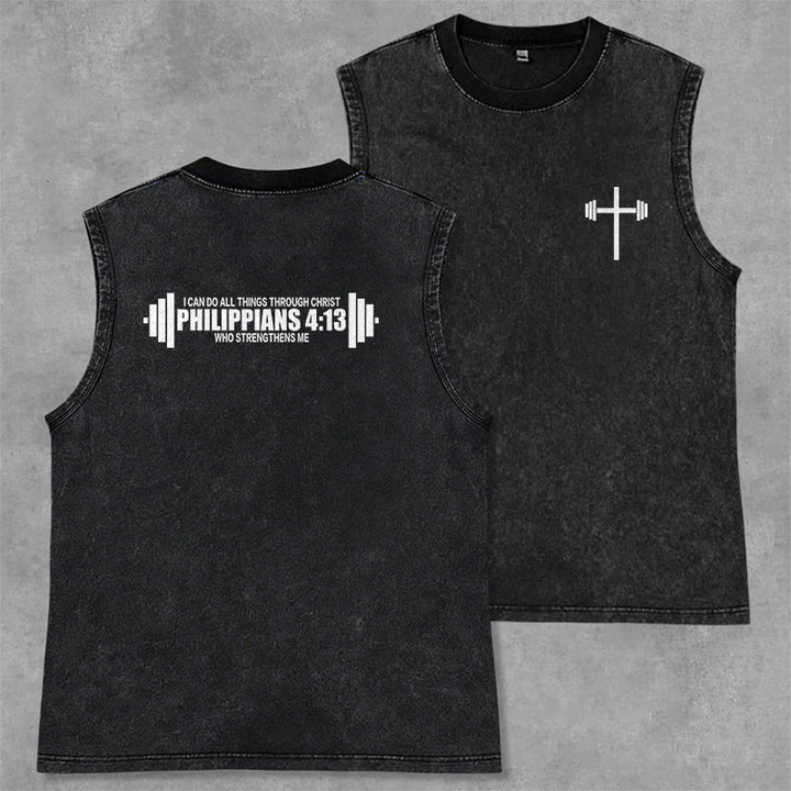 Christianartworkshop Philippians 4:13 Barbell Cross Unisex Washed Tank Top - Black - 2XL - image 7
