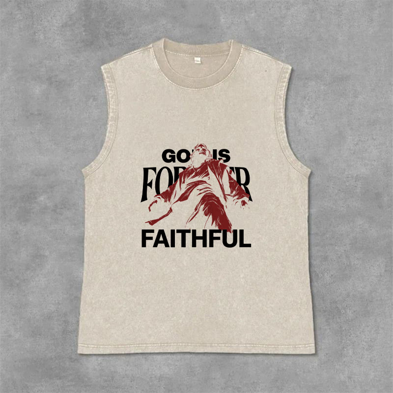 Christianartworkshop God is Forever Faithful Unisex Washed Tank Top - Beige - 2XL - image 12