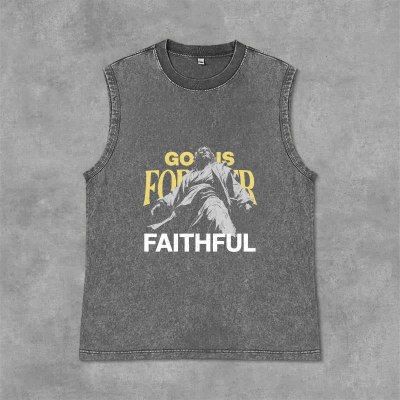 Christianartworkshop God is Forever Faithful Unisex Washed Tank Top - Grey - 2XL - image 3