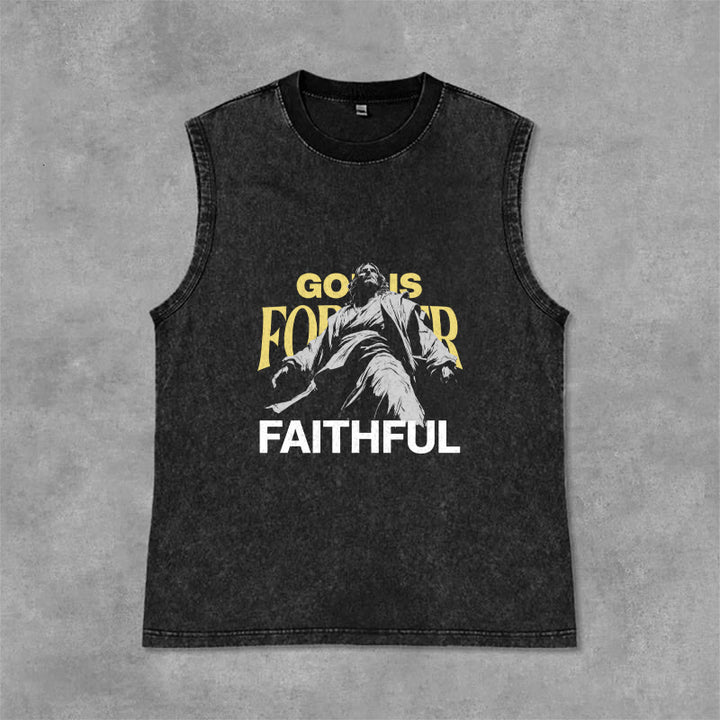 Christianartworkshop God is Forever Faithful Unisex Washed Tank Top - Black - 2XL - image 6