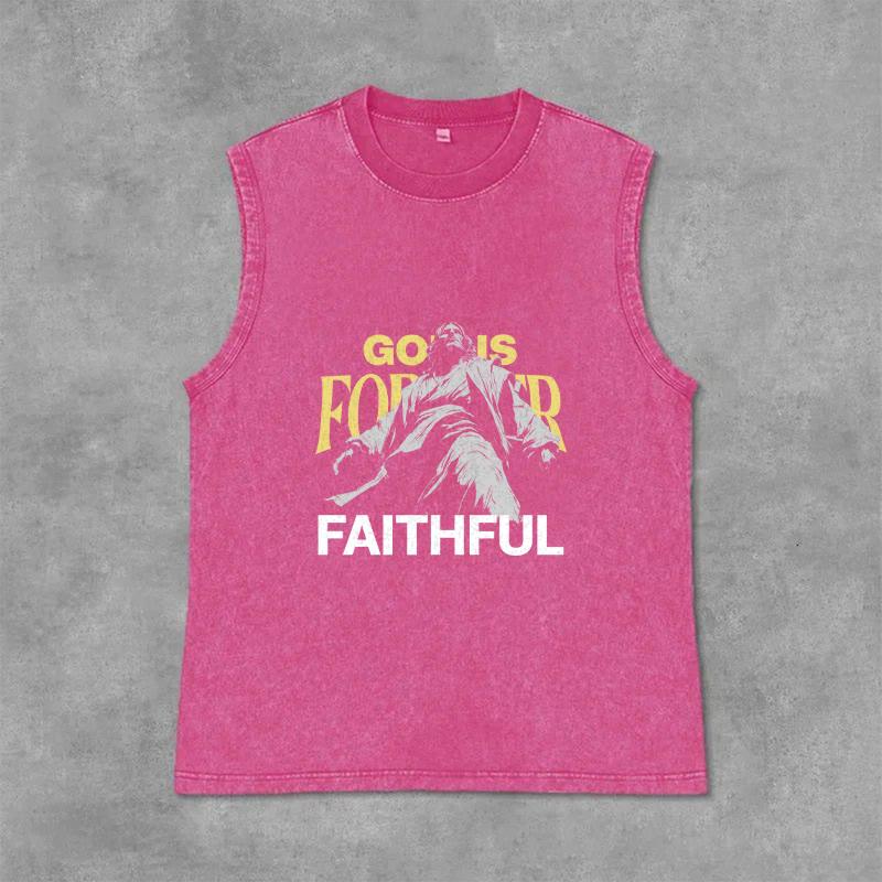 Christianartworkshop God is Forever Faithful Unisex Washed Tank Top - Pink - 2XL - image 9