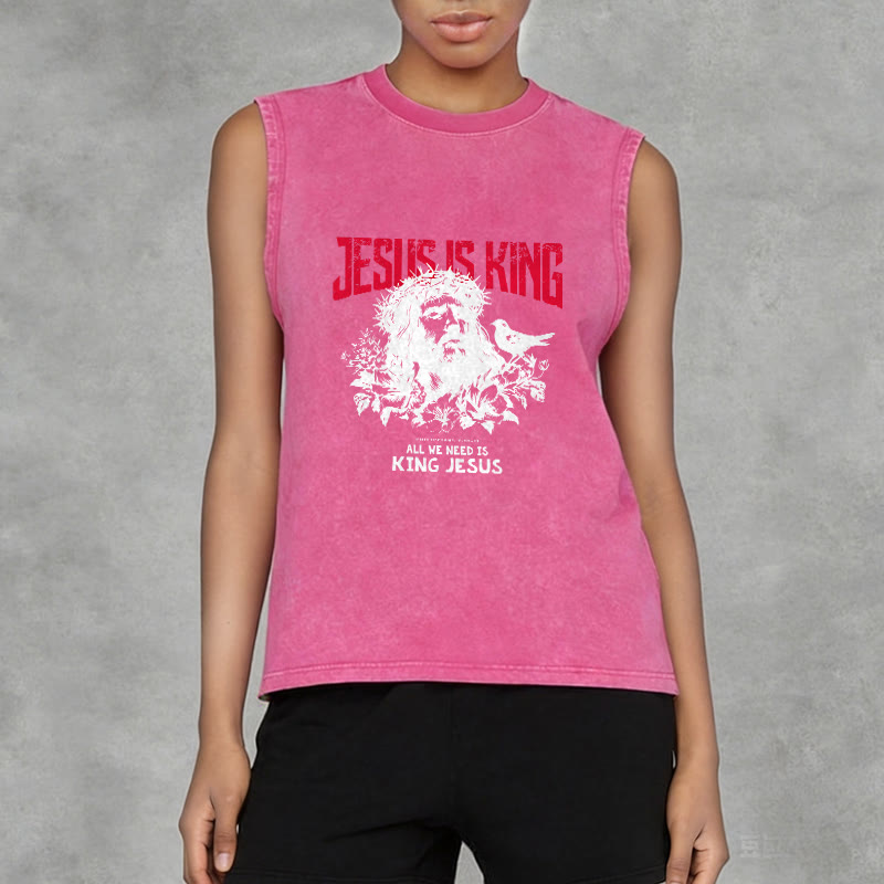 Christianartworkshop Jesus Is King Crown of Thorns Unisex Washed Tank Top - image 11