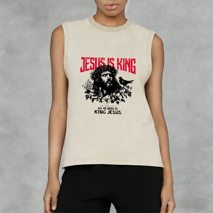 Christianartworkshop Jesus Is King Crown of Thorns Unisex Washed Tank Top - image 2