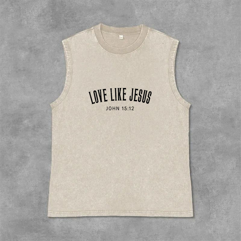 Christianartworkshop Love Like Jesus John 15:12 Unisex Washed Tank Top - Beige - 2XL - image 3