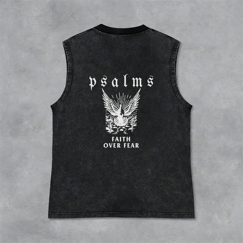 Christianartworkshop Psalms Faith Over Fear Faith Statement Unisex Washed Tank Top - Black - 2XL - image 6