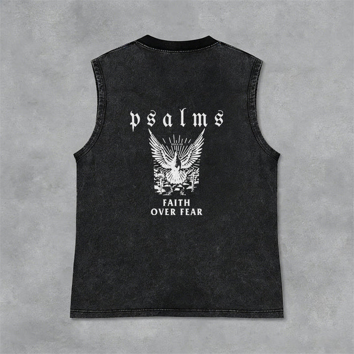 Christianartworkshop Psalms Faith Over Fear Faith Statement Unisex Washed Tank Top - Black - 2XL - image 6
