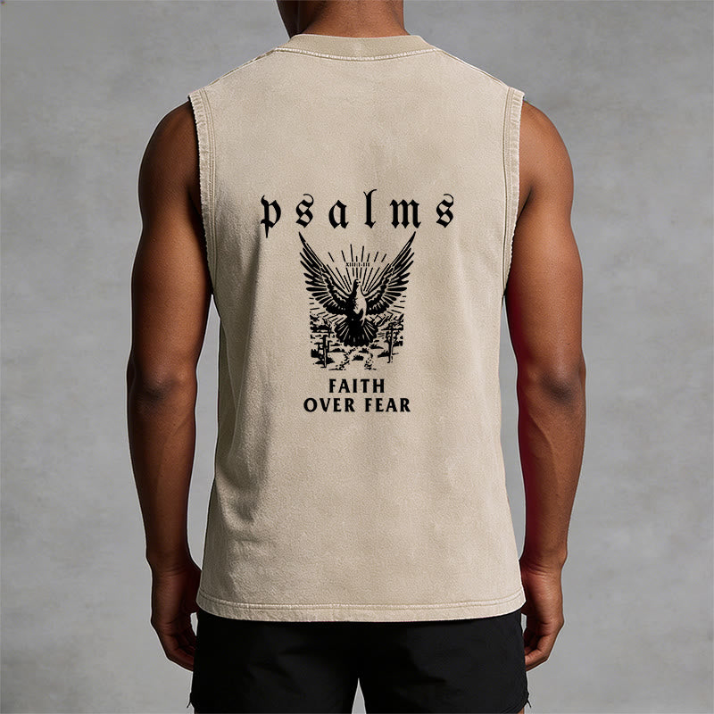 Christianartworkshop Psalms Faith Over Fear Faith Statement Unisex Washed Tank Top - image 1
