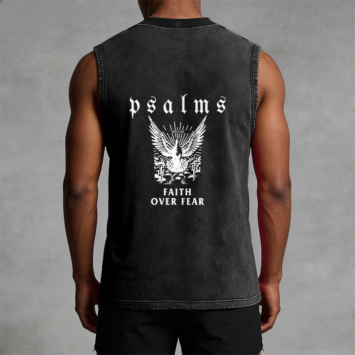 Christianartworkshop Psalms Faith Over Fear Faith Statement Unisex Washed Tank Top - image 7