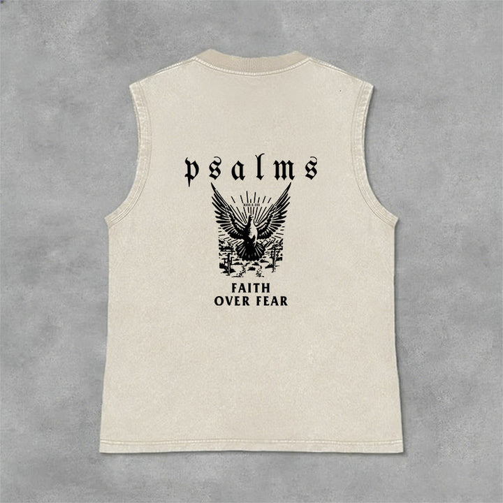Christianartworkshop Psalms Faith Over Fear Faith Statement Unisex Washed Tank Top - Beige - 2XL - image 0