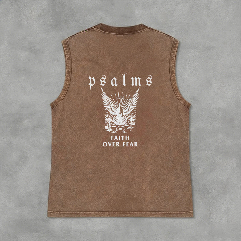 Christianartworkshop Psalms Faith Over Fear Faith Statement Unisex Washed Tank Top - Brown - 2XL - image 9