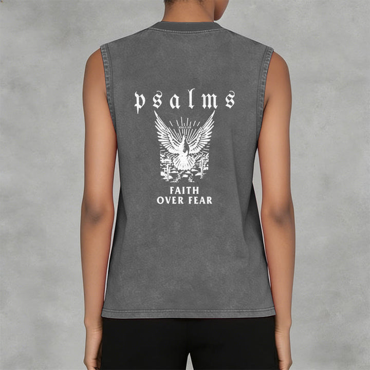 Christianartworkshop Psalms Faith Over Fear Faith Statement Unisex Washed Tank Top - image 5